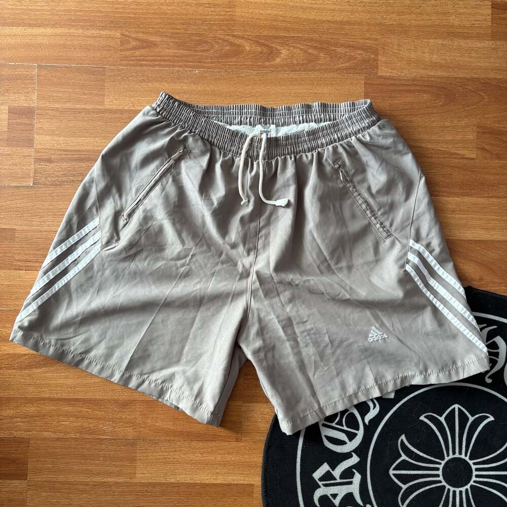 Vintage Adidas Trefoil Logo Three-Stripe Athletic Shorts in Taupe